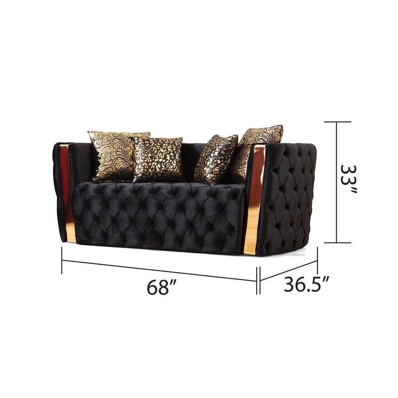Naomi Button Tufted 2PC / 3PC Sofa Set with Velvet Fabric and Gold Accent