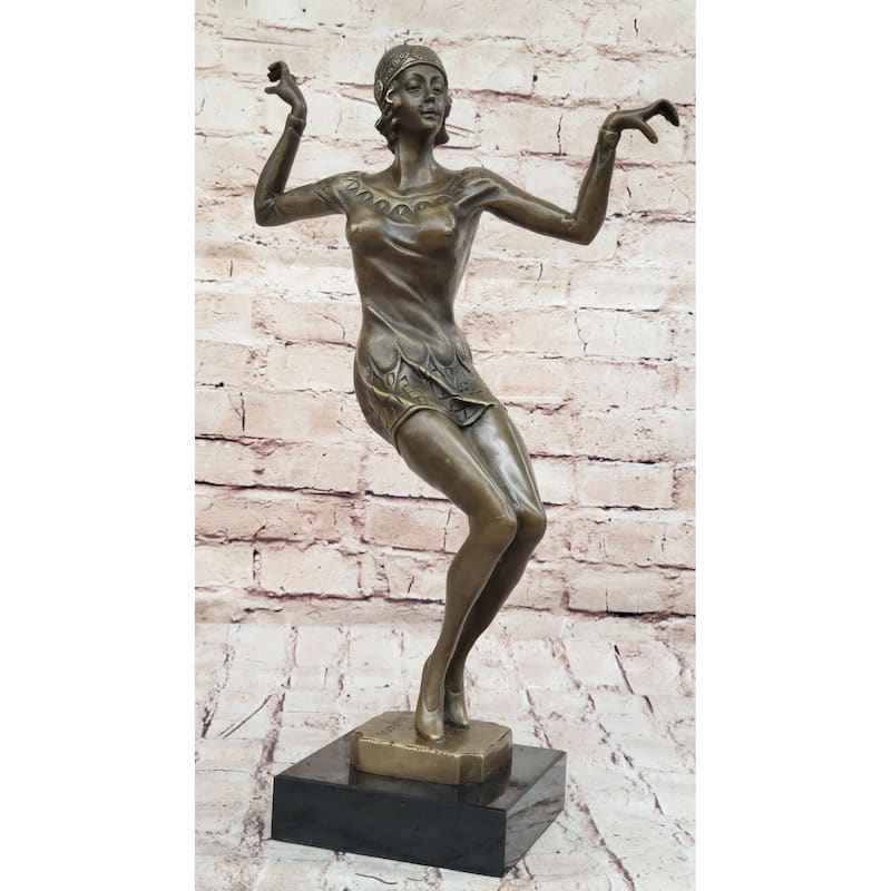 Chiparus Art Deco Dancer Girl Bronze Figure Statue Sculpture On Marble Base 16 Inches X 10 Inches