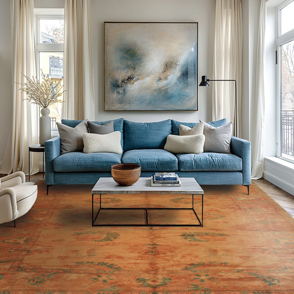 8'4''x9'2'' Hand Knotted Wool Beige Arts & Crafts Turkish Oushak Rug - 8' 4'' x 9' 2''