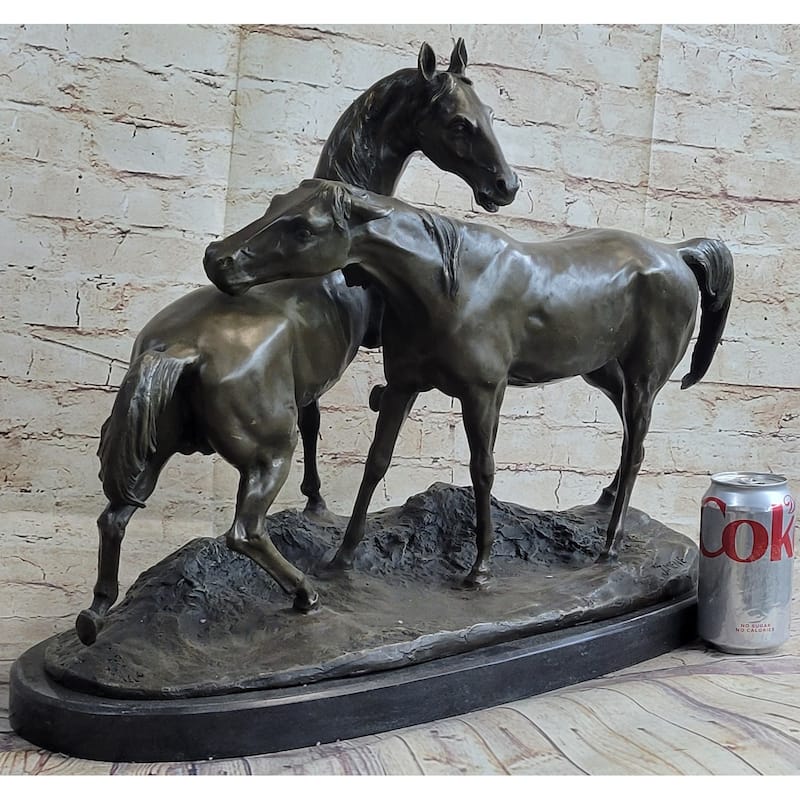 Hand Made Two Loving Horses By French Artist P.J Mene Genuine Bronze Statue