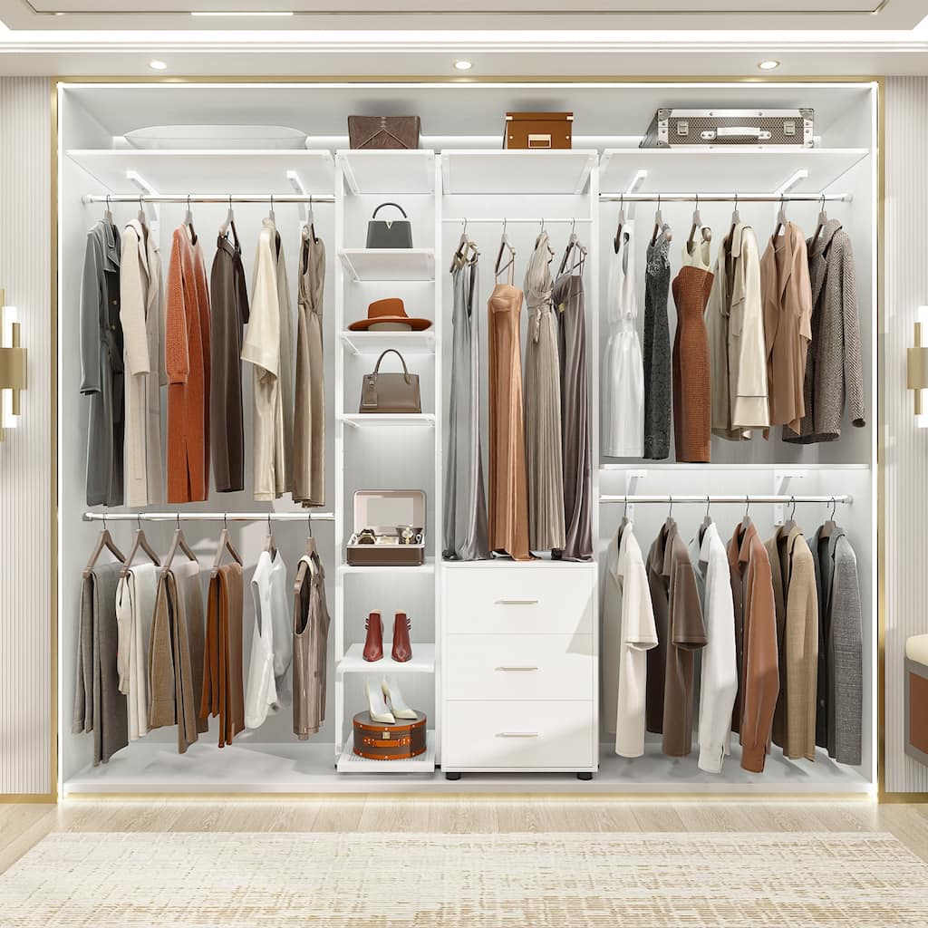96'' Wide Heavy-duty Garment Rack Closet Organizer, DIY Closet System with Drawers and Tower Kit