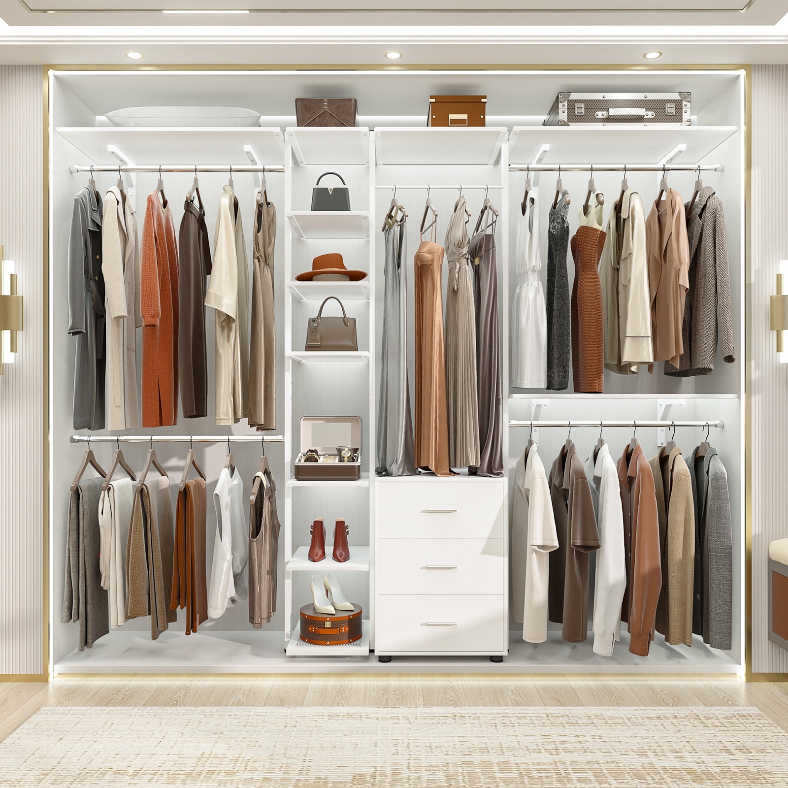 96'' Wide Heavy-duty Garment Rack Closet Organizer, DIY Closet System with Drawers and Tower Kit
