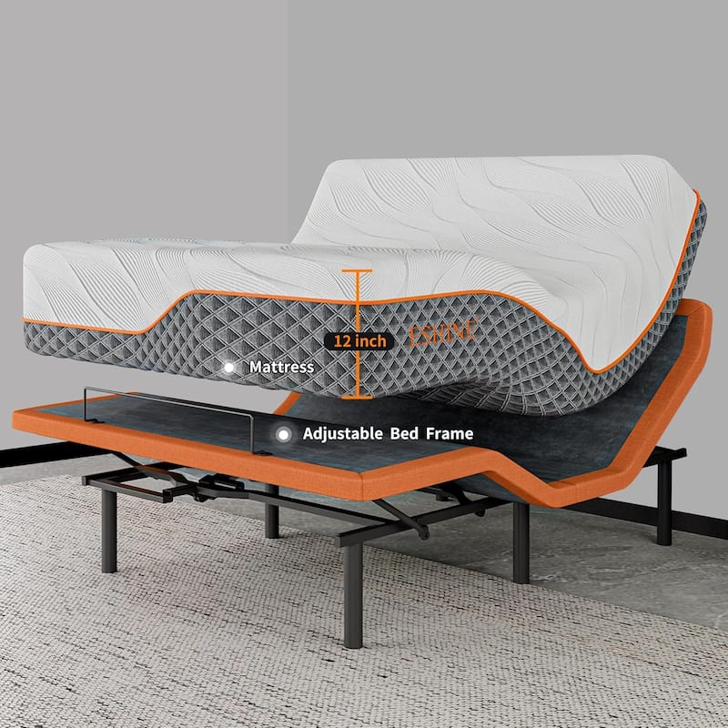 ESHINE Adjustable Bed Frame - 12 inch Hybrid Memory Foam Mattress 5000 Series