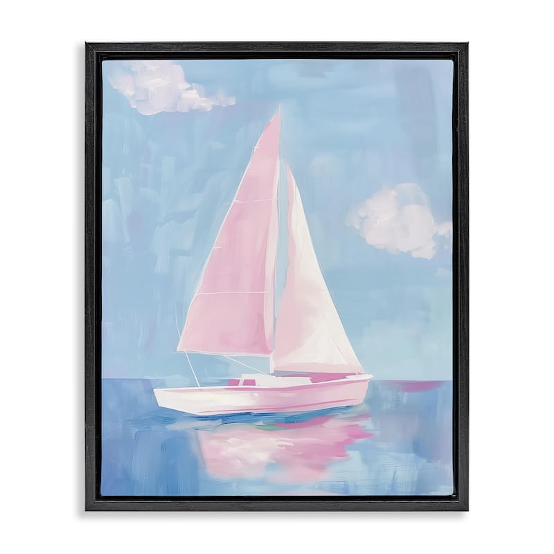 Stupell Muted Pink Sailboat Framed Floater Canvas Wall Art Design By Arlington Prints - 17 x 21 - Black