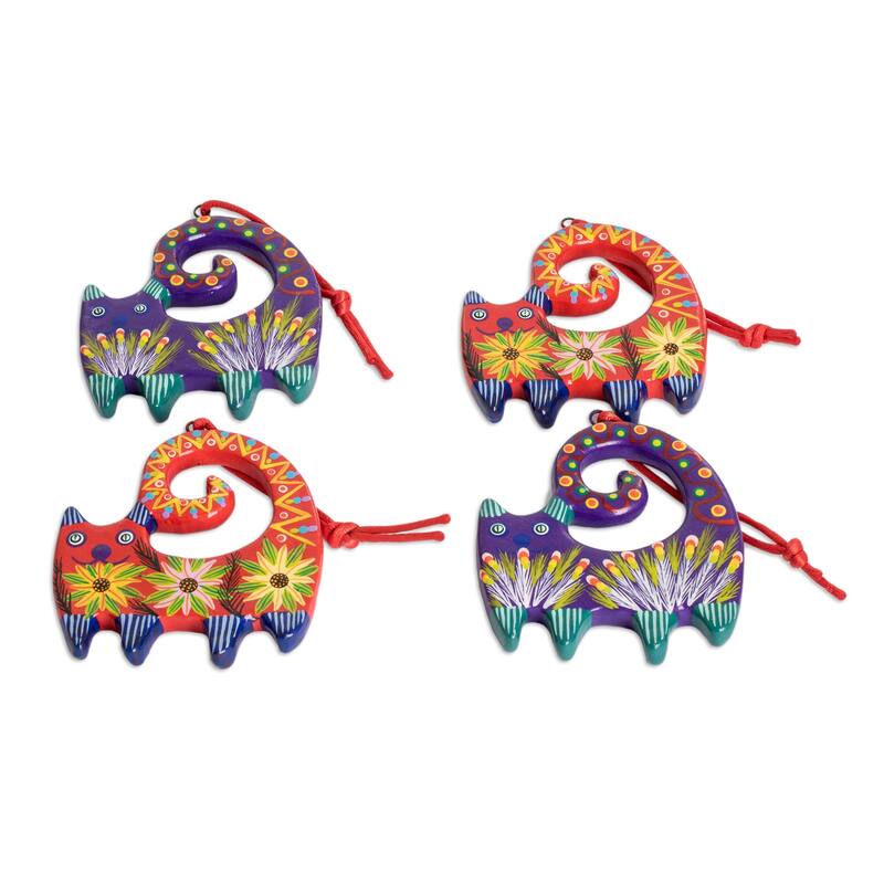 Novica Handmade Celebration Cats Ceramic Ornaments (Set Of 4)