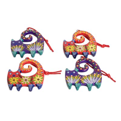 Novica Handmade Celebration Cats Ceramic Ornaments (Set Of 4)