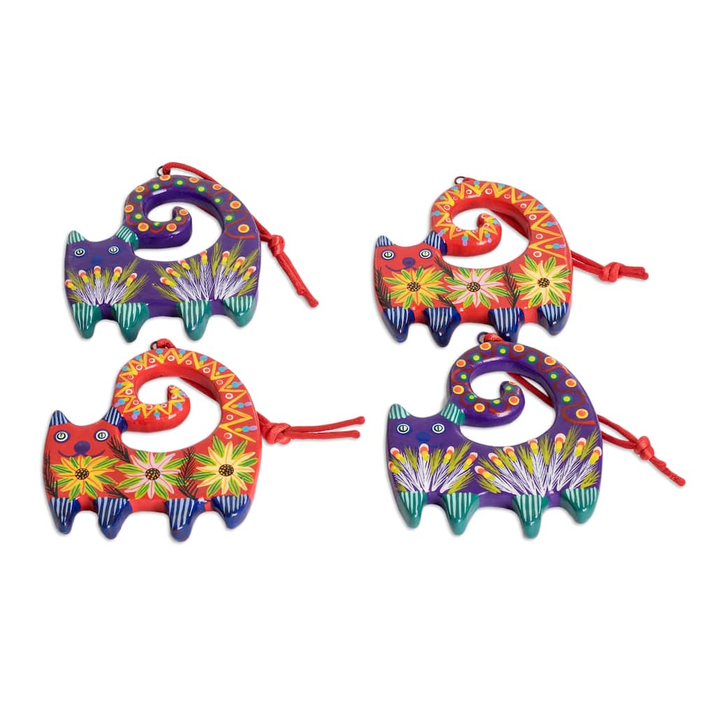 Novica Handmade Celebration Cats Ceramic Ornaments (Set Of 4)