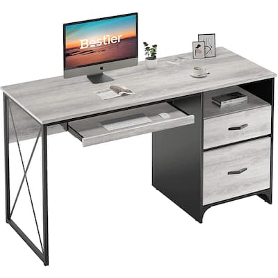 55 inches Computer Desk with Storage Drawers & Keyboard Tray Home Office Desk in Gray
