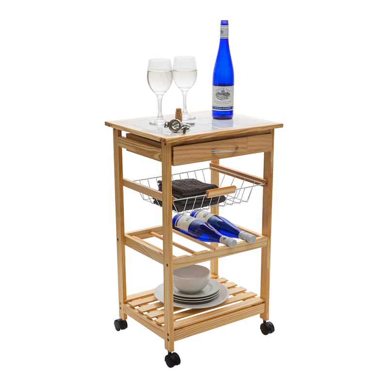 Organize It All Rolling Kitchen Cart with Ceramic Countertop - 18.50 x 14.50 x 30.00"