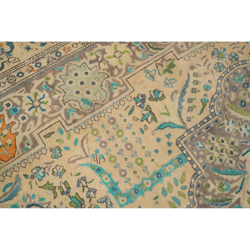 Hand Knotted Oriental 100% Wool Carpet Traditional Floral Beige & Ivories Tabriz Area Rug - 10' 5'' X 7' 5''