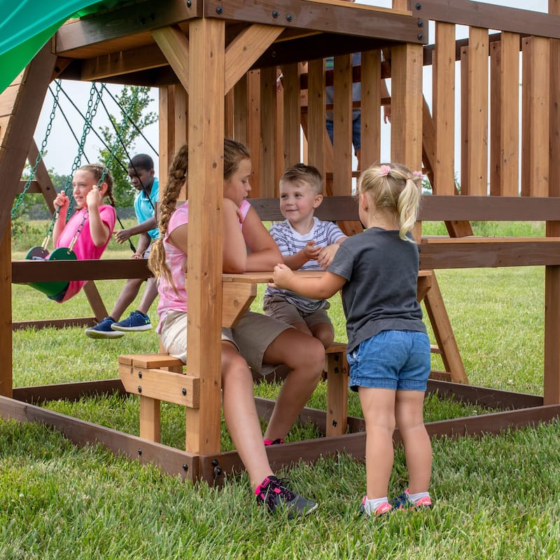 Backyard Discovery Highlander Cedar Wood Swing Set, 3-Story Clubhouse - 15'5" x 15'6"