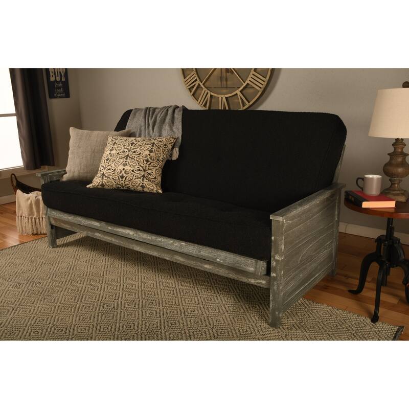 Somette Lexington Full-size Futon Set in Weathered Gray Finish with Mattress - Canton Black