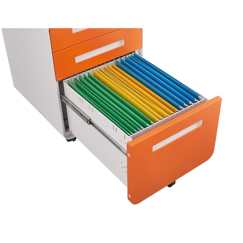 Rounded 3 drawer mobile filing cabinet, 5-wheel design with anti tilt cold-rolled steel material