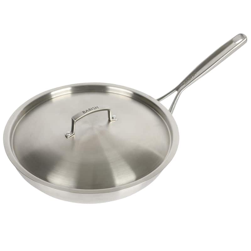 Babish 12 Inch Stainless Steel Triply Professional Grade Fry Pan w/ Stainless Lid