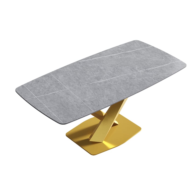 71" Modern Dining Table with Slate Stone Top and Metal Legs, Marble Dining Table