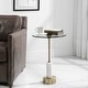 preview thumbnail 1 of 0, Uttermost Portsmouth 16" Round Modern Industrial Chair Side Accent Brushed Brass / White Marble
