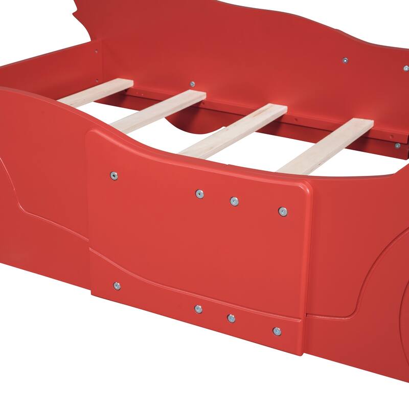 Twin Size Race Car Bed with Wheels and Rails, Fun Design for Kids' Rooms