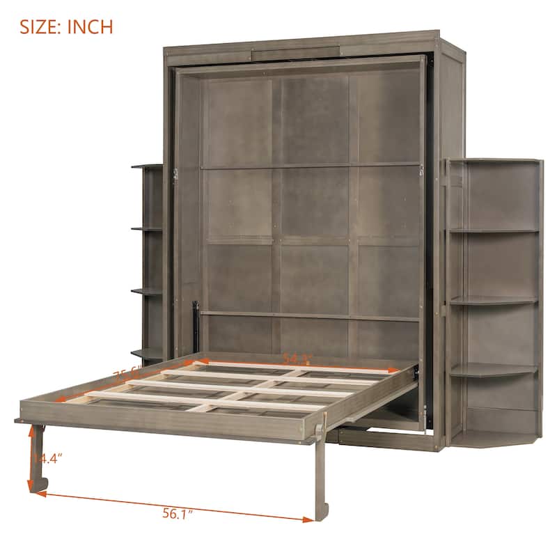 Rotating Murphy Bed Wall Bed Queen Size with Convertible Desk Side Shelves