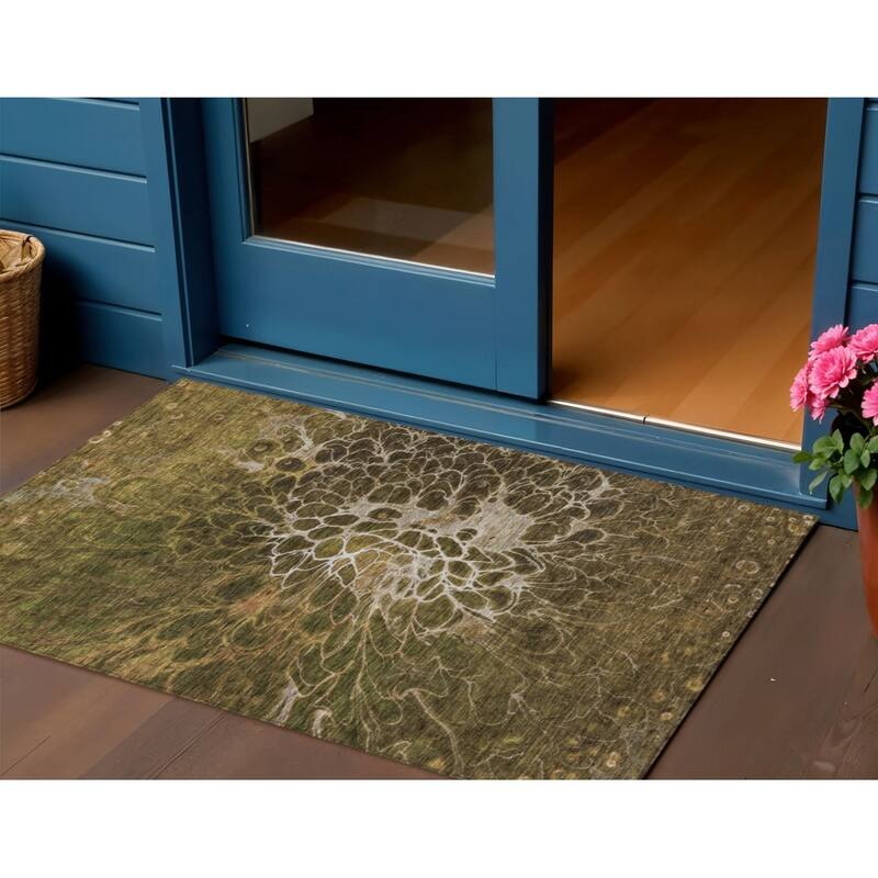 HomeRoots Abstract Transitional Rectangle Outdoor Rug - 3' x 5'
