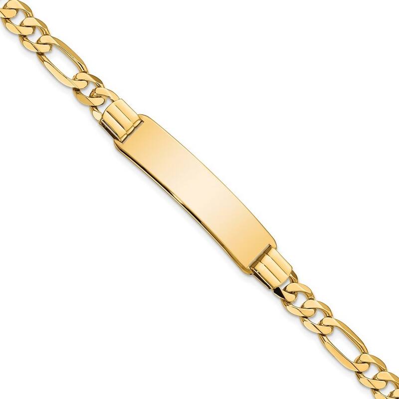 Curata 9mm 14k Yellow Gold Engravable Flat Figaro Link ID Bracelet