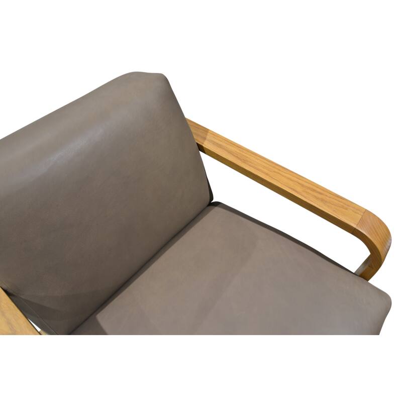 NADAAL STUDIOS Joseph Lounge Chair, Solid Oak Frame with Top Grain Leather and Foam Cushioning, Cool Brown