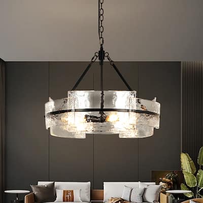Modern 4-Light Drum Chandelier withTextured Glass for Dining Room