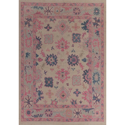 Hand Knotted Oriental 100% Wool Carpet Transitional All-Over Beige & Ivories Oushak Area Rug - 10' 6'' X 8' 4''