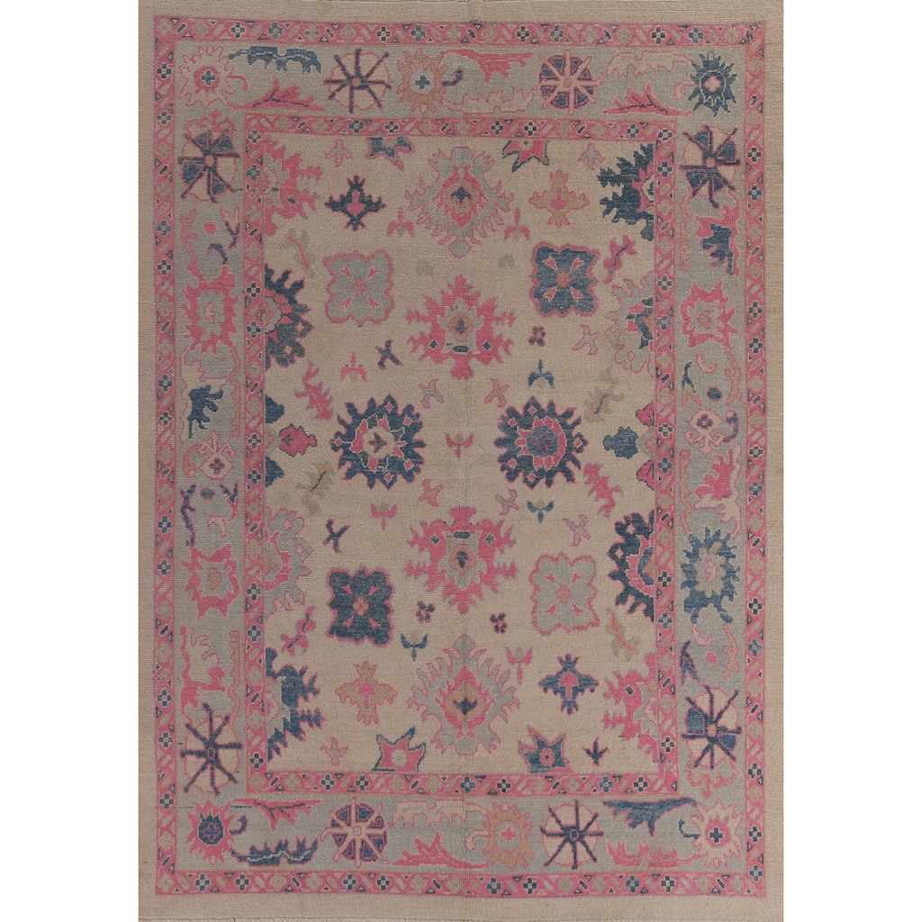 Hand Knotted Oriental 100% Wool Carpet Transitional All-Over Beige & Ivories Oushak Area Rug - 10' 6'' X 8' 4''