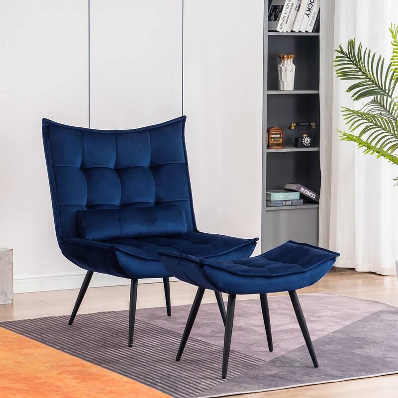MCombo set of 2 Accent Chair with Ottoman, Velvet Tufted Wingback Chair 4079
