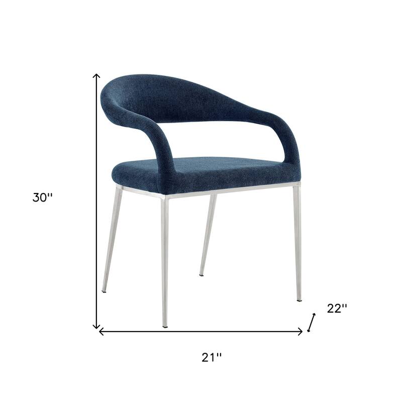 HomeRoots Set of Two Blue And Silver Upholstered Polyester Open Back Dining Arm Chairs