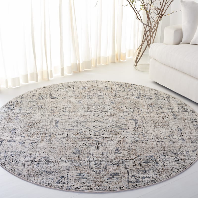 SAFAVIEH Lauren Ralph Lauren Sjan Vintage Rug - 6'7" Round - Ivory/Navy