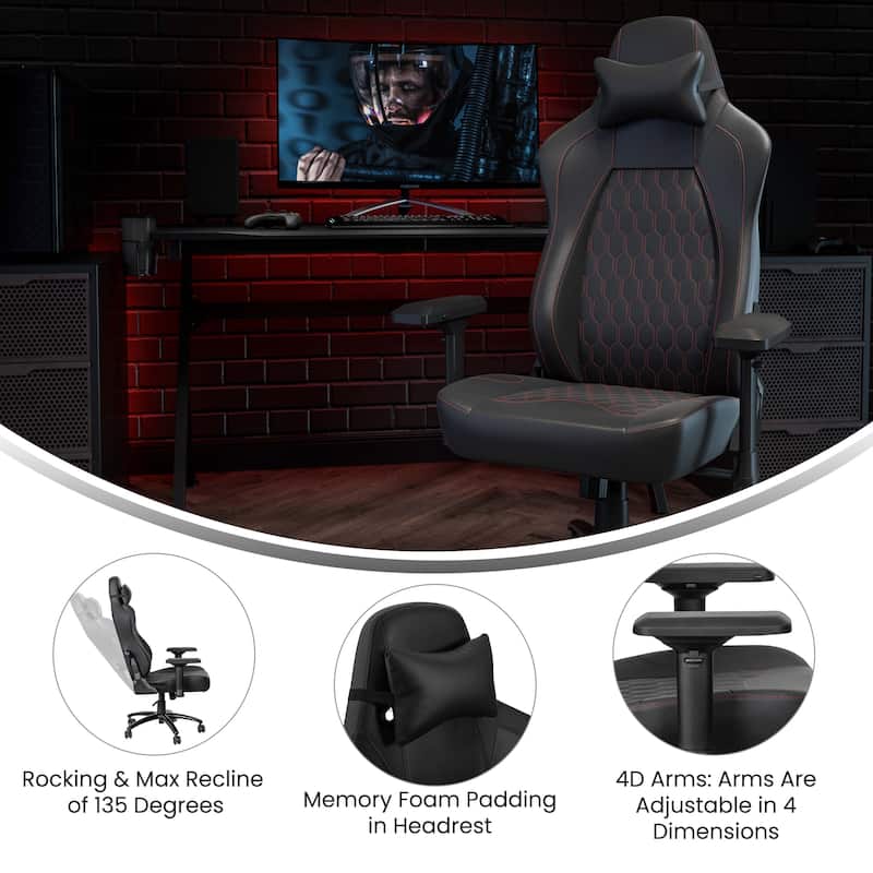 Ergonomic Gaming Chair with 4D Armrests, Headrest, & Lumbar Support
