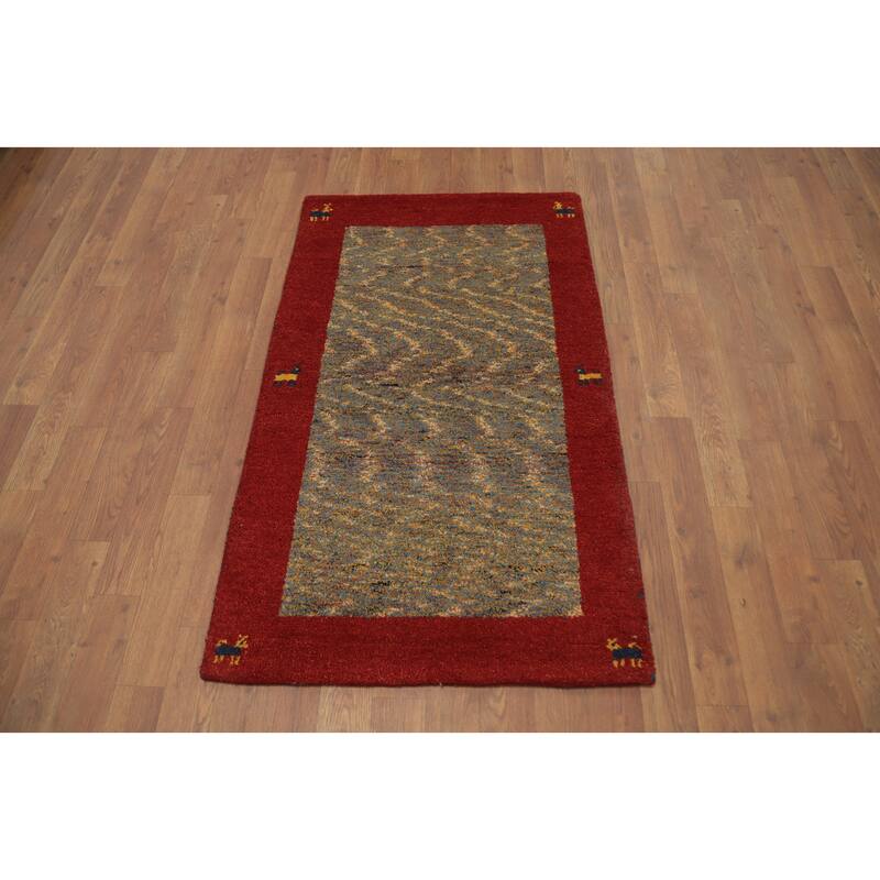 Hand Knotted Oriental 100% Wool Carpet Tribal Animal Pictorial Multi-Colored Gabbeh Area Rug - 4' 0'' X 2' 5''