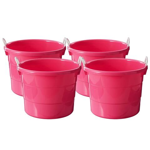 Homz Plastic 18 Gal Utility Bucket Tub Container w/ Rope Handles, Pink (4 Pack) - 3