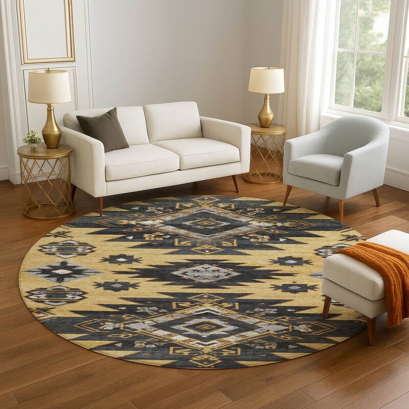 Premium Washable Super Soft Global Tribal Mayfield Rug - Gold - 8' x 8'