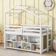 preview thumbnail 1 of 8, White Twin Size Wood House Loft Bed with Roof and Shelving White