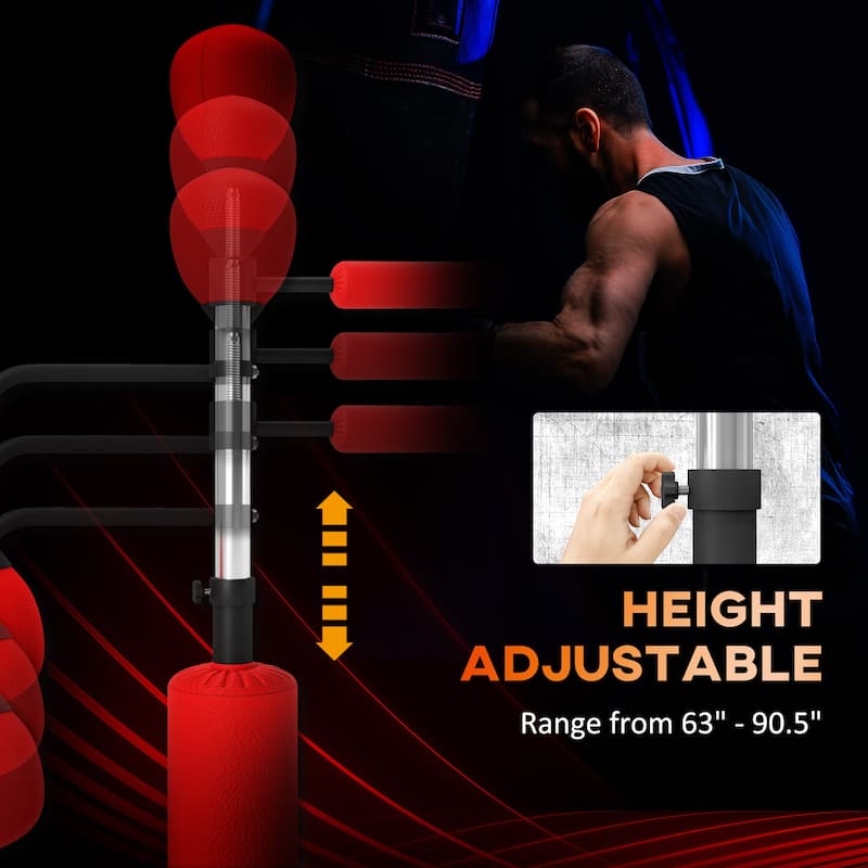 Soozier 4-in-1 Punching Bag for Adults, Boxing Training Equipment with 360° Relax Bar, Adjustable Height, Red