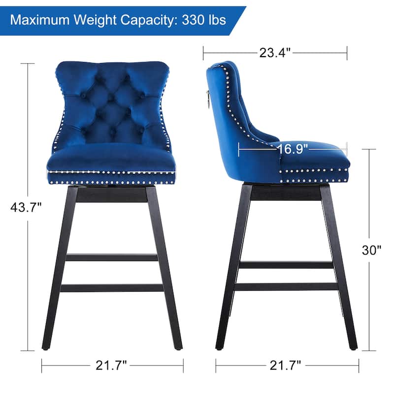 26"/29" Velvet Swivel Counter and Bar Height Stools Solid Wood Frame (Set of 4)