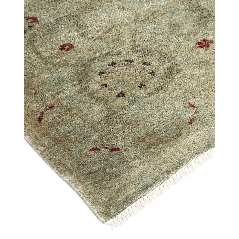 Overton Hand Knotted Wool Vintage Inspired Modern Contemporary Overdyed Green Area Rug - 8' 10" x 11' 7"
