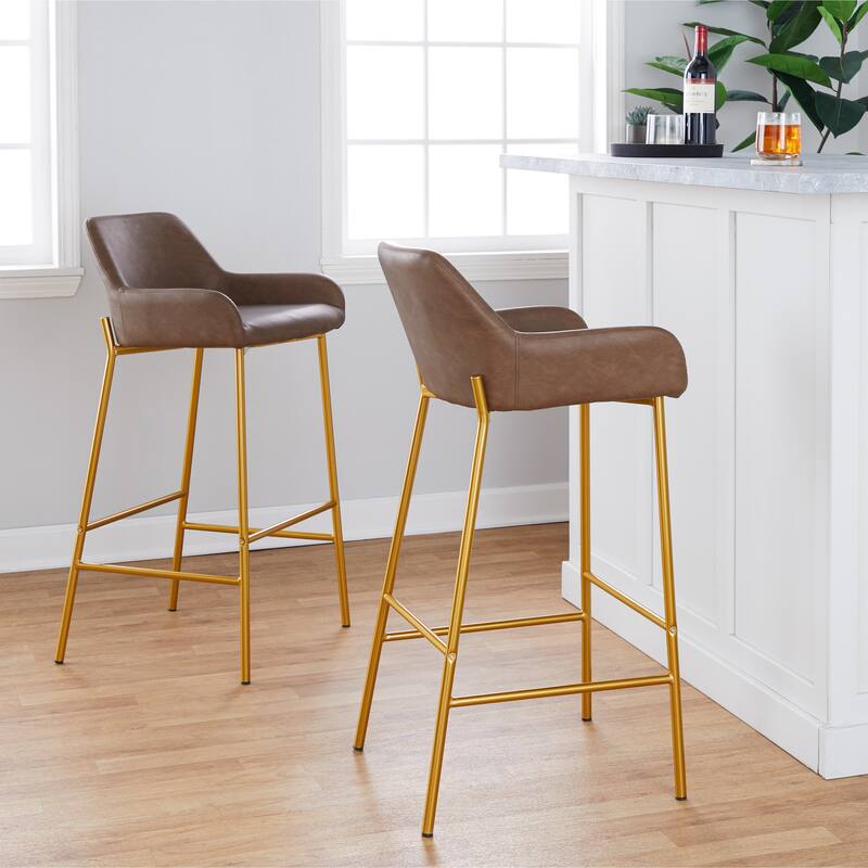 Silver Orchid Galotti Gold Fixed-Height Upholstered Bar Stool - Set of 2