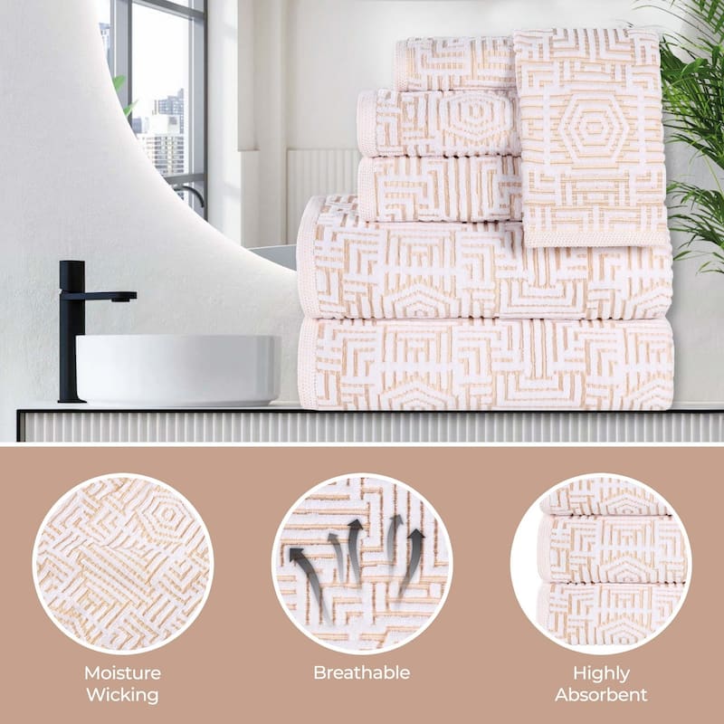 Superior Jasper Cotton Modern Geometric Jacquard Hand Towel Set of 6