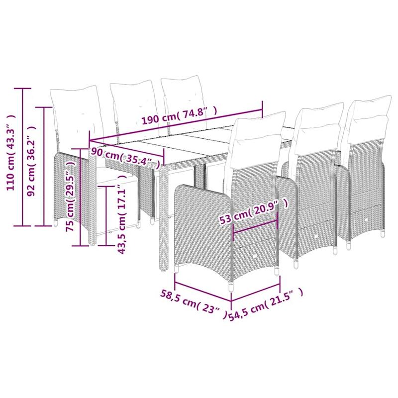 vidaXL Patio Bistro Set with Cushions Outdoor Table and Chairs Brown Poly Rattan - 59.1" x 35.4" x 29.5"