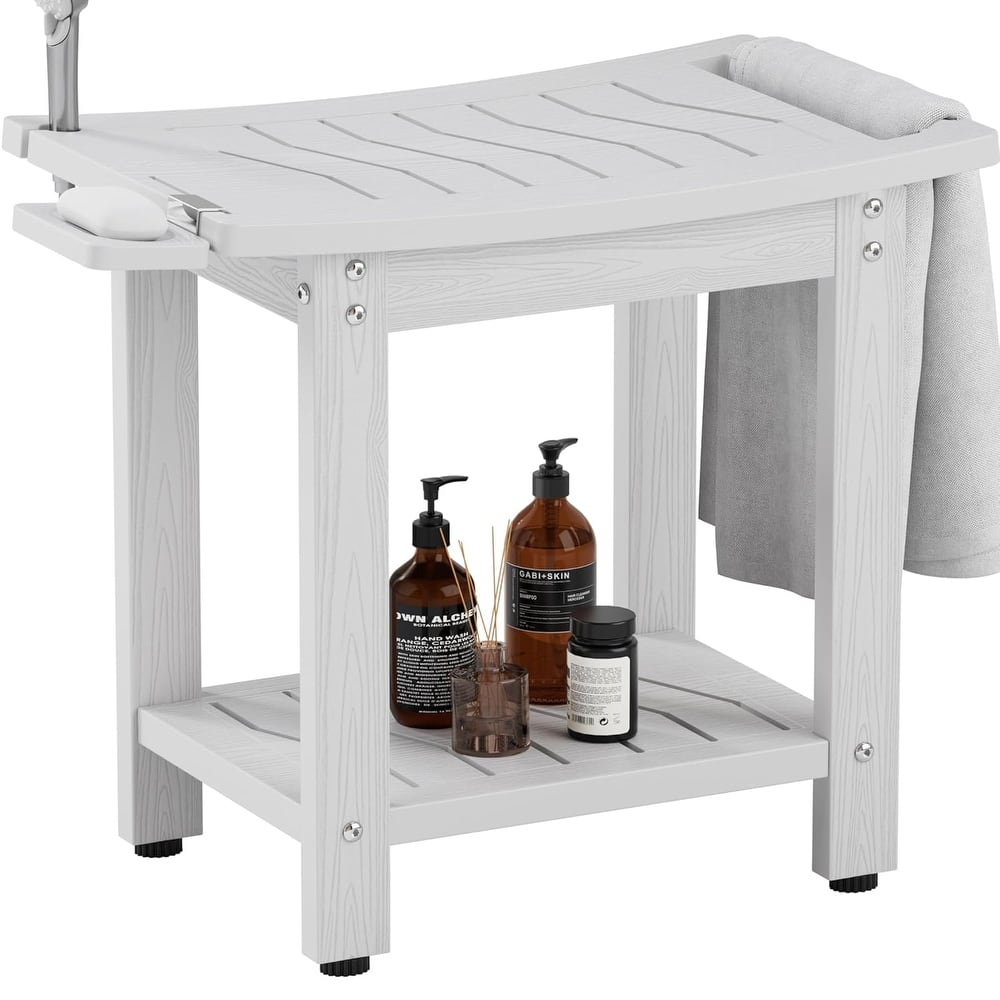 HIPS Shower Bench, 2 Tier Bathroom Chair Seat with Non-Slip Feet