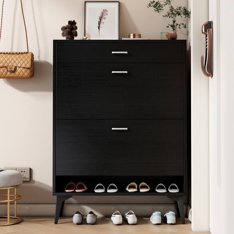 Shoe Cabinet , Shoe storage Shelves, metal leg - Black