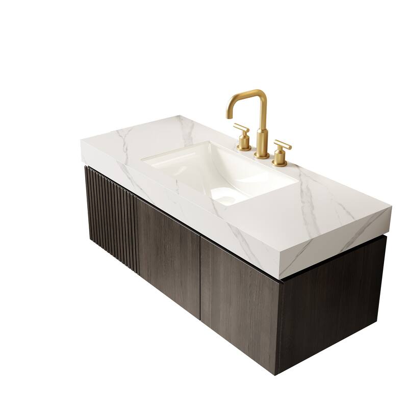 Floating Storage Bathroom Vanity with 3 Pre-drilled Faucet Holes