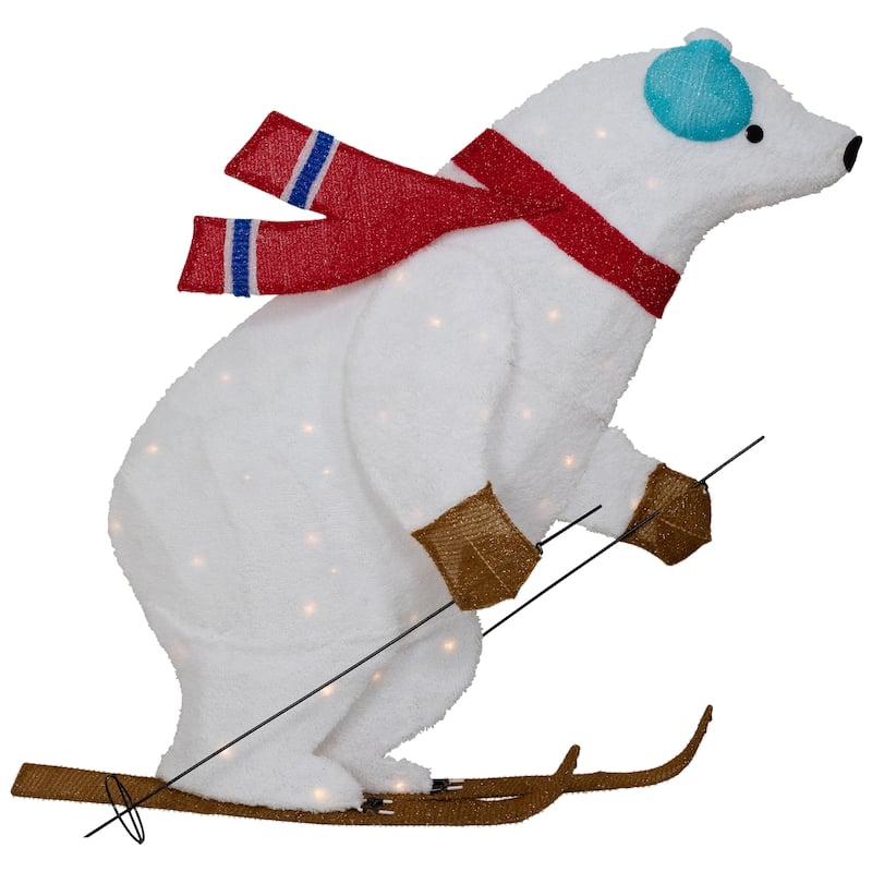 Lighted Skiing Polar Bear Outdoor Christmas Decoration - 40" - Warm White LED