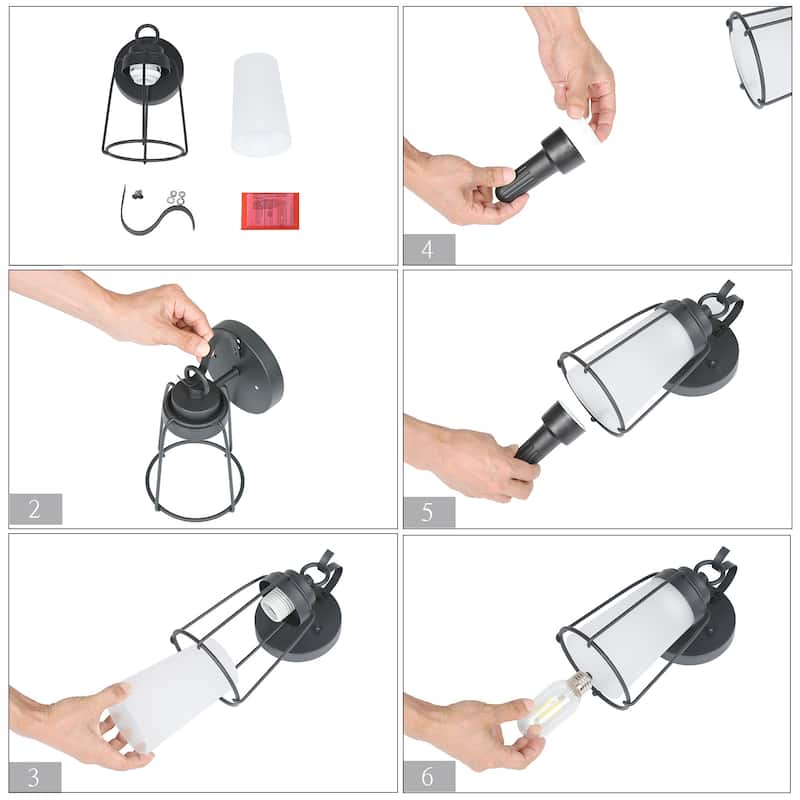 1-light Farmhouse Black Outdoor Glass Wall Light Cylider LED Dimmable Exterior Sconce