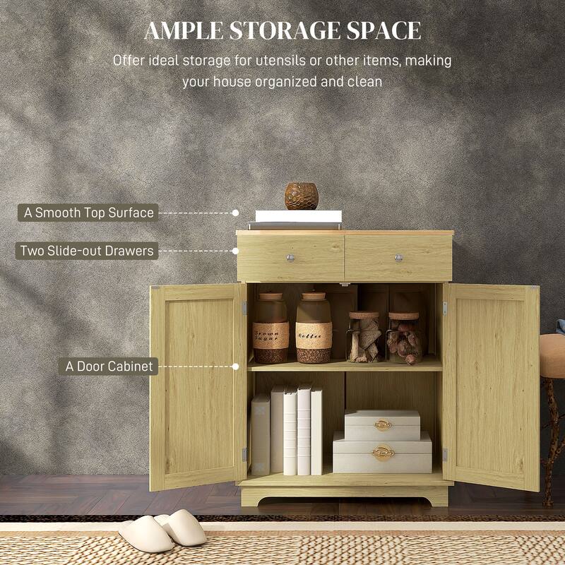 HOMCOM Sideboard with Solid Wood Countertop, Modern Kitchen Storage Cabinet, Coffee Bar Cabinet with 2 Drawers