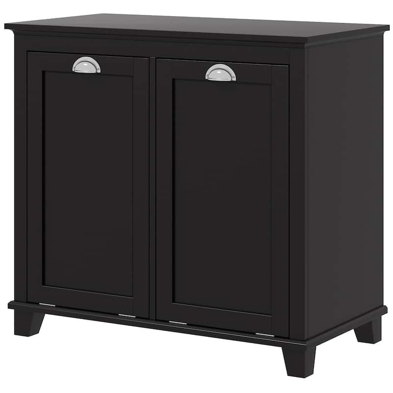 Black Tilt-Out Laundry Hamper Bathroom Storage Cabinet for Clothes, Minimalist Floor Corner Cabinet with Handles