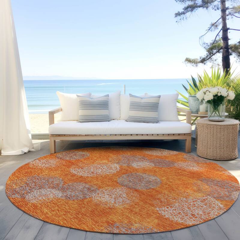 Machine Washable Indoor/ Outdoor Boho Sphere Chantille Rug - Orange - 8' x 8'